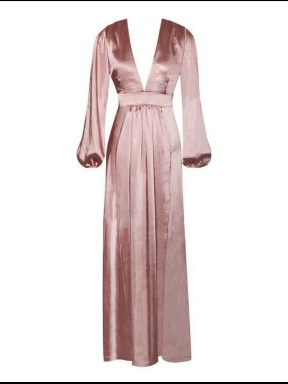 Plunging V-Neck Long Sleeve Satin Maxi Dress in Rose